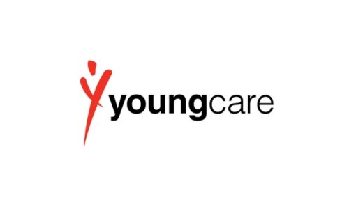 Youngcare logo featuring a red abstract figure resembling a person next to the word "youngcare" in black text on a white background, supporting those impacted by blood cancer such as leukaemia.