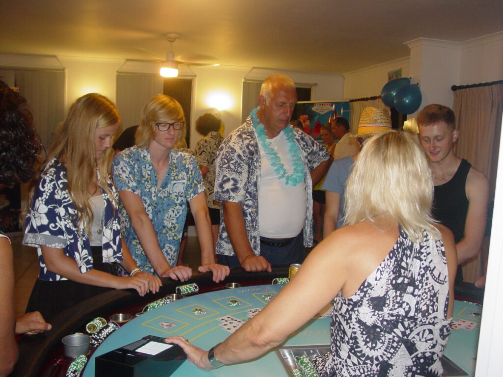 Tropical themed blackjack party by Wild Diamonds Fun Casino Brisbane - Hawaiian casino entertainment for Sunshine Coast and Brisbane beach-themed events