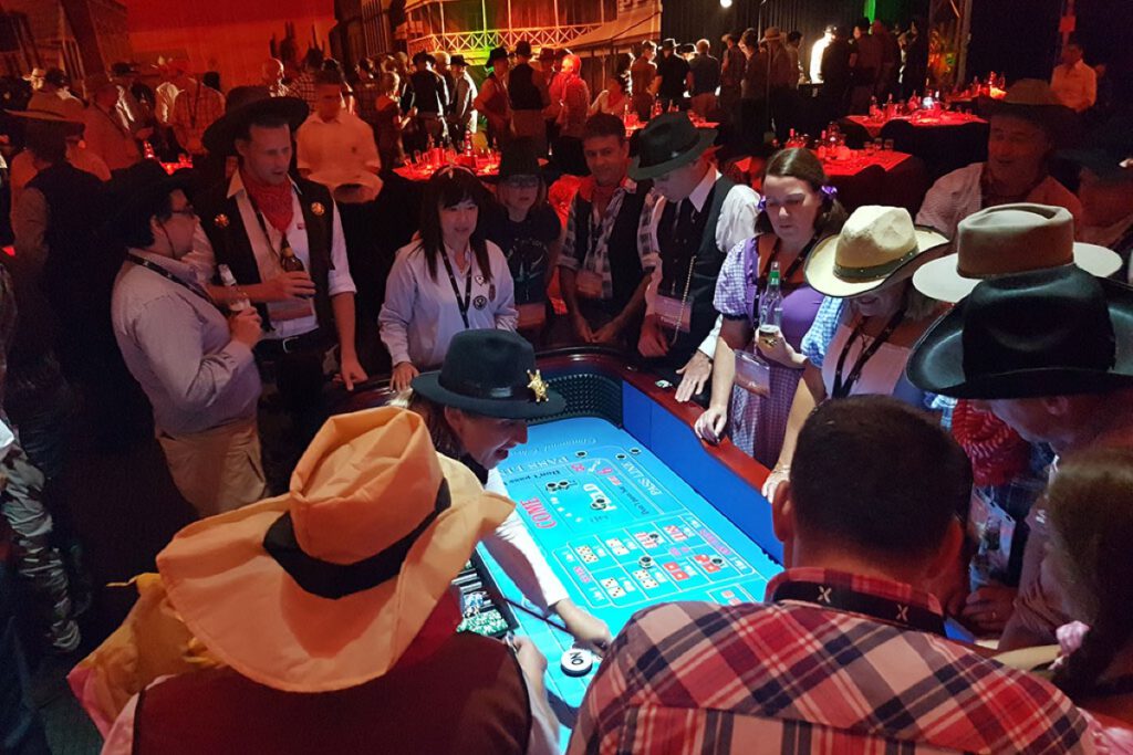 Wild West themed craps gaming at Wild Diamonds Fun Casino Brisbane event - Western casino entertainment for Sunshine Coast and Brisbane themed parties