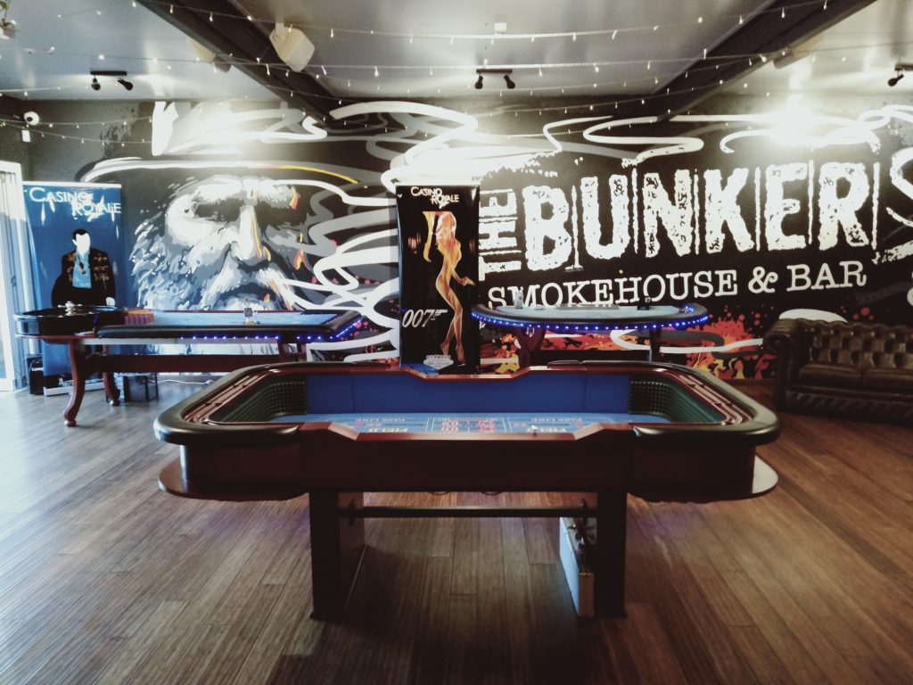 Casino Royale themed event by Wild Diamonds Fun Casino Brisbane - Professional casino tables, James Bond entertainment, luxury casino party setup for Sunshine Coast and Brisbane special events